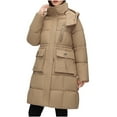 thumbnail image 3 of Kmdttou Womens Winter Coats Puffer Jacket Womens Long Sleeved Solid Color With Pocket Lapel Cotton Jacket, 3 of 9