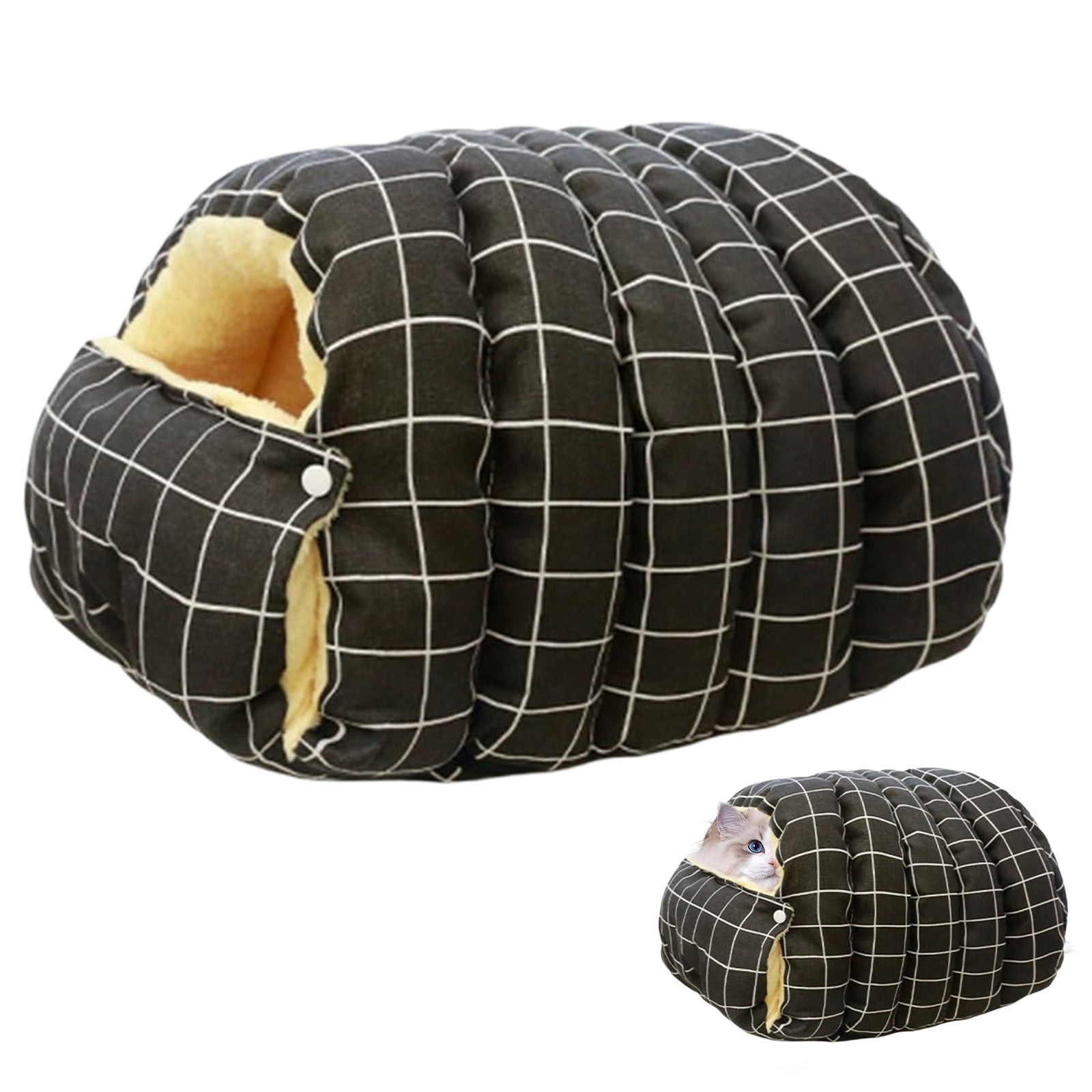 Qyaukm Winter Warm Cat Bed, Removable Washable Covered Enclosed Cat House with Anti-Slip Base, Cozy Igloo Style Pet Bed for Indoor Cats and Small Dogs
