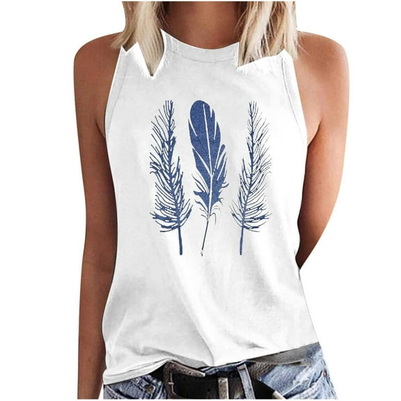 Babysbule Womens Tank Tops Summer Women's Sleeveless Summer Casual Tops Round Neck Printing Sleeveless Vest Tops
