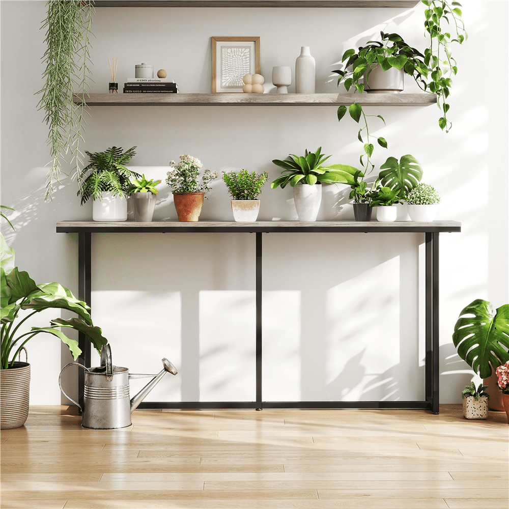 Renwick 63" L Modern Extended Console Table for Hallway Living Room, Gray