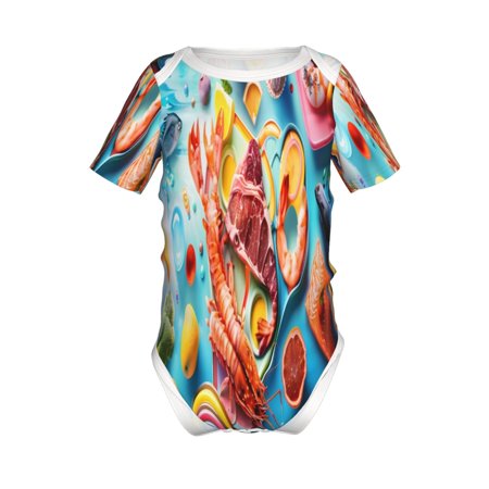 

Lukts Surreal Seafood Extravaganza Print Baby Short Sleeve Romper Onesie for Newborn Baby Boys and Girls-2 Years
