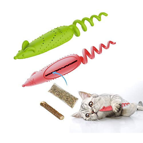 Gigwi Catnip Cat Toy Toothbrush, Interactive Cat Toy Mouse with Catnip