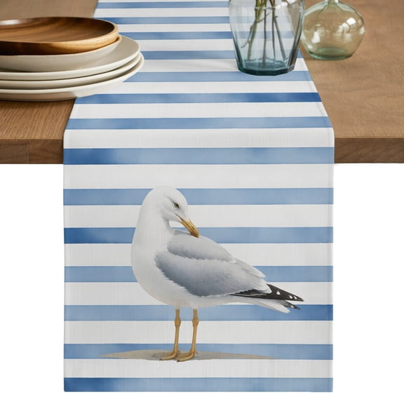 Table Runners 72 Inches Long Dress Scarves, Navy Blue Birds Farmhouse Kitchen/Dining Table Decor Table Runner, Coffee Tablerunners, Coastal Nautical Summer Striped 13x72 Inch