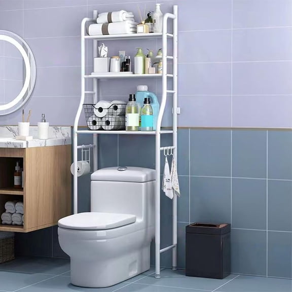 Over Toilet Storage Rack 3-Tier Stainless Steel with Towel Hooks Paper Holder, Waterproof Durable Bathroom Organizer Freestanding for Toilet Laundry Room