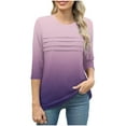 thumbnail image 4 of JURANMO Womens Beach Vacation Clothes Fashion 3/4 Sleeve Round Neck Shirts Casual Pleated Front T Shirts Gradient Print Going Out Tops Limited Time Sales of The Day Purple XL, 4 of 7