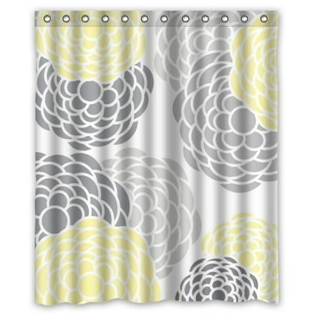 Hellodecor Flower Gray Yellow Shower Curtain Polyester Fabric