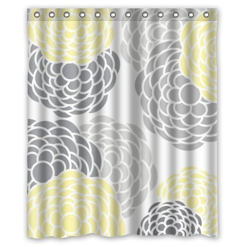 Odecor Flower Gray Yellow Shower Curtain Polyester Fabric Bathroom Decorative Size 60x72 Inches Com Odecor Flower Gray Yellow Shower, Gray And Yellow Shower Curtains