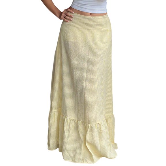 Tfken Summer Women Skirts Low Waist Solid Color Maxi Skirts Trendy Casual Daily Wear Female Comfortable Clothes Yellow