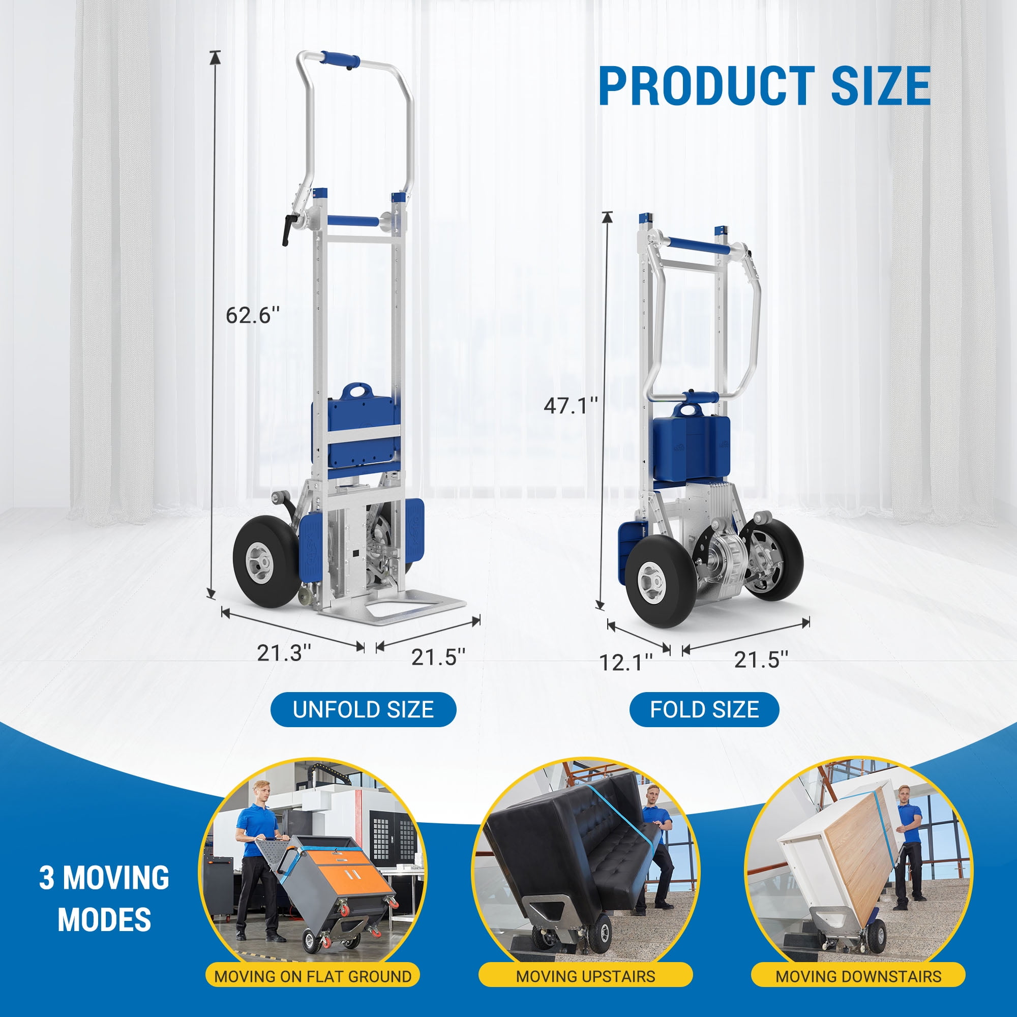 XSTO ZW7250GC 550 LBS Powered Stair Climbing Hand Truck Dolly Cart For Moving, Heavy Duty Stair Climbing Hand Truck with Foldable Handle and Brake System
