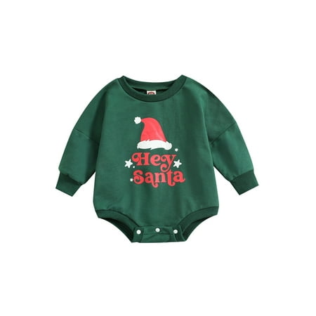 

wsevypo Infant Baby Boys Girls Christmas Romper Long Sleeve Crew Neck Hey Santa Letters Print Bodysuit