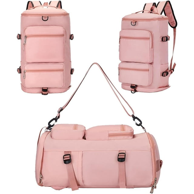 Huggegwe Sac de Sport Sac à Dos de Voyage pour Femmes Sac à Dos Convertible Sac de Sport avec Compartiment pour Chaussures et Ordinateur Portable Imperméable (Rose) CJB91-121847
