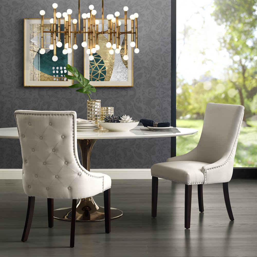 Inspired Home Annabelle Linen Dining Chair Set of 2 Back Tufted