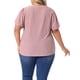 thumbnail image 3 of Blusas de verano de mujer plus size Agnes Orinda, con escote en V, mangas cortas y diseño hueco, talla 1X, color rosa, 3 of 6