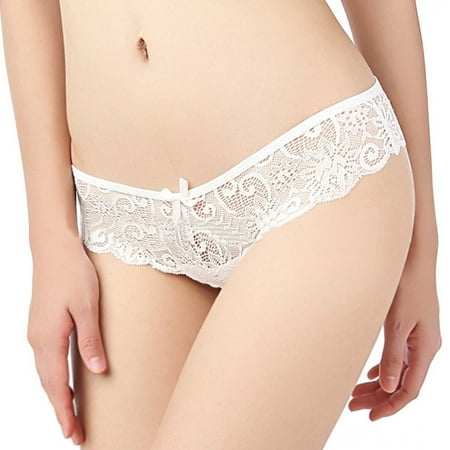 

UoCefik Women Panties Stretch See Through Briefs Solid Bow Sexy Lace Underwear