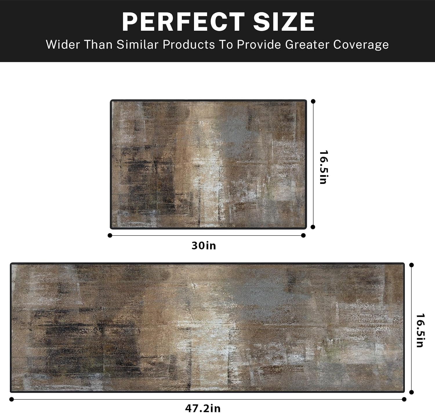 Brown Kitchen Rugs and Mats Non Skid Washable Set of 2, Modern Abstract Kitchen Mats for Floor, Contemporary Kitchen Runner Rug Vintage Painting Art Kitchen Decor