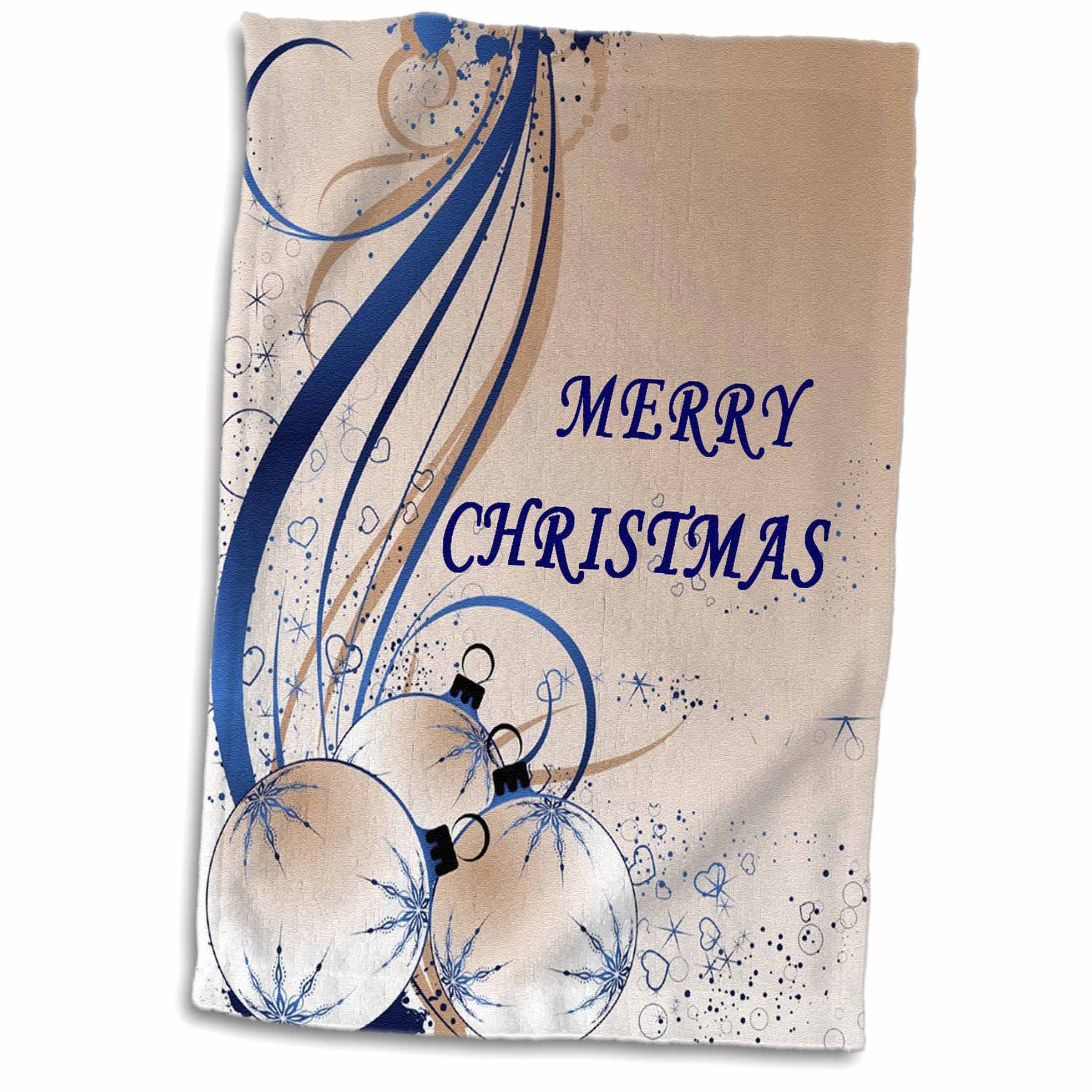 3dRose Beige n Blue Christmas Towel, 15 by 22inch
