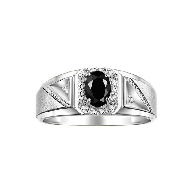 RYLOS Men's Rings Sterling Silver Classic 7X5MM Oval Gemstone & Diamond Ring Onyx October Birthstone Rings For Men Size 11