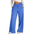 thumbnail image 2 of Blue Sweatpants Women Wide Leg Lightweight Baggy Drawstring Track Pants 28" 29" 30", 2 of 3