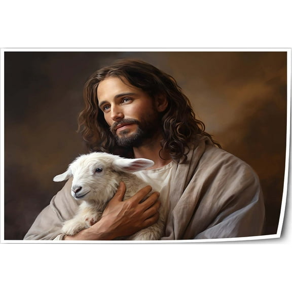 Jesus and Lamb Canvas Wall Art Modern Decoration Paintings for Living Room Wall Posters for Bedroom Vertical Pictures Giclee Artwork