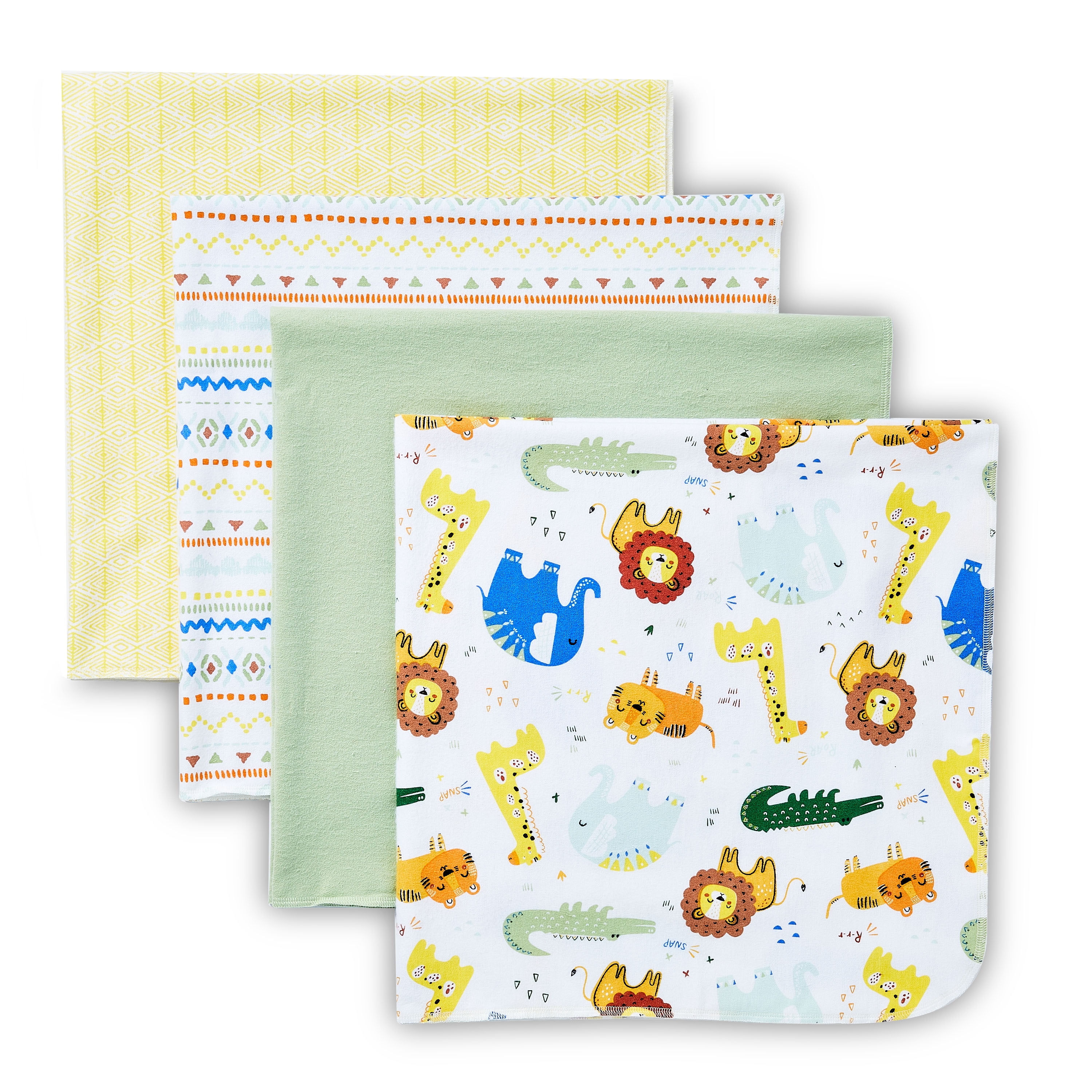 Parent's Choice Cotton Flannel Receiving Blankets for Baby Boys and Girls, Jungle, 4-Pack