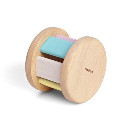 PlanToys® Pastel Wooden Roller Toy for Babies | Montessori Sensory Toy with Gentle Rattle Sound | Eco-Friendly Crawling & Motor Skill Toy for Infants 6+ Months