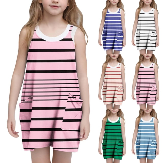 Tranfacy Robes d'Été pour Adolescentes, Robe d'Été pour Filles, Robe d'Été Décontractée pour Filles Mode Sans Manches, Robe Nuisette avec Poches