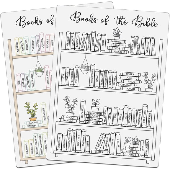 4 Pack Books of the Bible Reading Tracker Stickers, Bookshelf Bible Study Supplies & Bible Journaling Supplies, Coloring Dashboard Log for Prayer Journals, Christian Gifts, 4.7 x 6.5 in