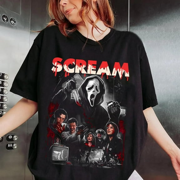 Ghostface Halloween Tee Shirt, Halloween Character Tee, Horror Movie Night T-Shirt, 90s Movie Halloween Shirt ,Black Color,Size XL