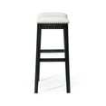 thumbnail image 3 of Maven Lane Adrien 31" Wood Barstool - Handcrafted Aged Black Finish with Snow White Fabric Upholstered Saddle Seat for Comfort - Durable Backless Barstool for Kitchens, Dining Rooms, Pub, Set of 4, 3 of 6