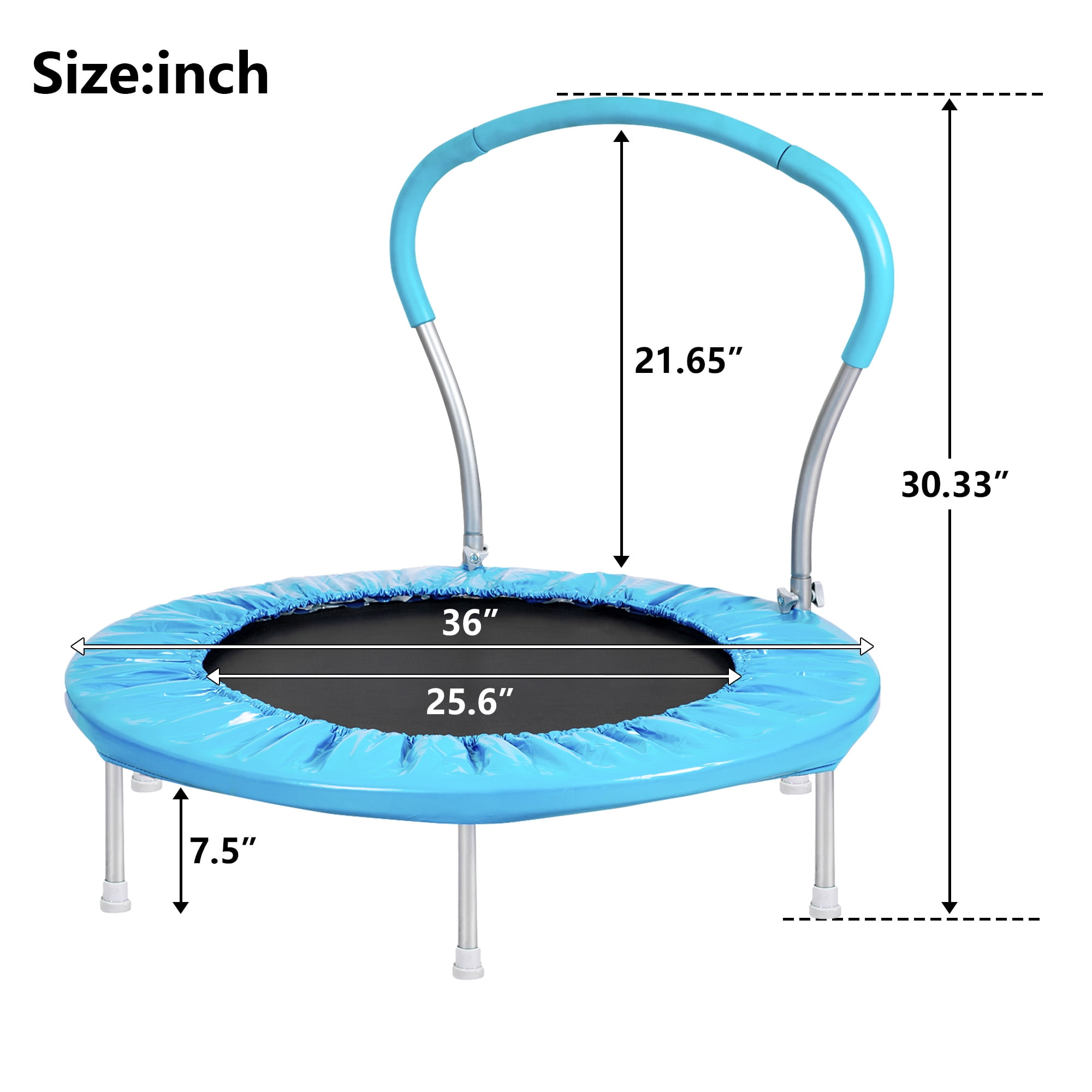 Aukfa Mini Trampoline with Handrail for Kids, 36" Fitness Rebounder with Safety Pad, Indoor Outdoor, Blue