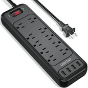 LENCENT Power Strip, Polarized 3 Prong to 2 Prong Outlet Adapter, 1700J Surge Protector, 6ft Extension Cord, 10 AC Outlets & 4 USB(5V 3.4A Max), Wall Mountable, Ideal for Non-Grounded Outlets