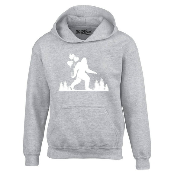 Shop4Ever Men's Big Foot with Heart Balloons Hooded Sweatshirt Hoodie Large Sports Grey