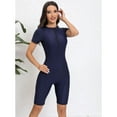 thumbnail image 3 of SWSMCLT Women's Rash Guard One Piece Swimsuit Beach Spring Bathing Suit Short Sleeve High Neck Short Diving Navy 8-10, 3 of 5