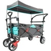 Push and Pull Folding Stroller Wagon Collapsible with Canopy with Brakes with Safety Belts - Easy Setup NO Tool Needed (Grey and Green)
