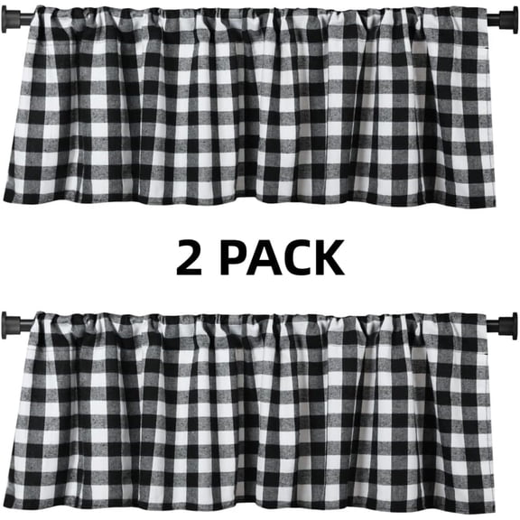 2 Pack Buffalo Check Plaid Window Valances White and Black Farmhouse Design Window Treatment Decor Curtains Rod Pocket Valances for Kitchen/Living Room 16" x 56" White and Black