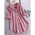 thumbnail image 3 of Women's Striped Button Down Shirts Classic Long Sleeve Stylish Collared Work Blouses Tops Red S, 3 of 4