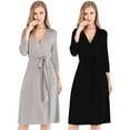 thumbnail image 7 of Women Kimono Robes Lightweigh Sleepdress Cotton Robes, 3/4 Sleeves Knit Bathrobe Lightweight Soft V-neck Ladies Loungewear, 7 of 7
