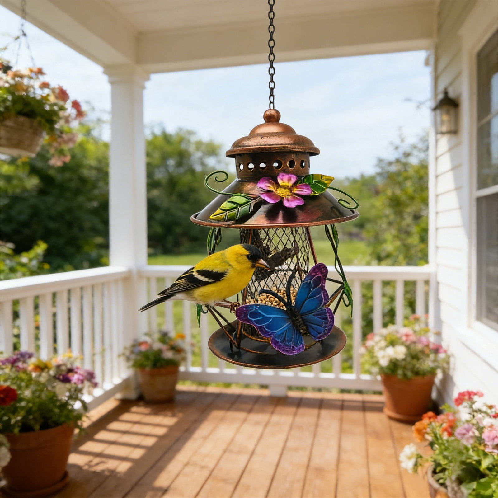Outdoor Hanging Metal Bird Feeder For Courtyard And Garden Automatic Wilds Bird Feeder