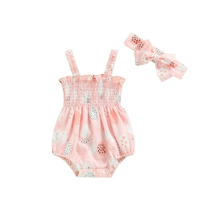 

Easter Newborn Baby Girl Smocked Romper Infant Baby Bunny Onesie Bodysuit Rabbit Playsuit Easter Eggs Outfits with Headband