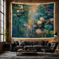 thumbnail image 3 of Water Lilies on Dark Reflective Pond, Peaceful Impressionist for Art Lovers, Fine Art Oil Painting Decor, Housewarming Gift, Tapestry Wall Hanging for Living Room and Bedroom, 3 of 4