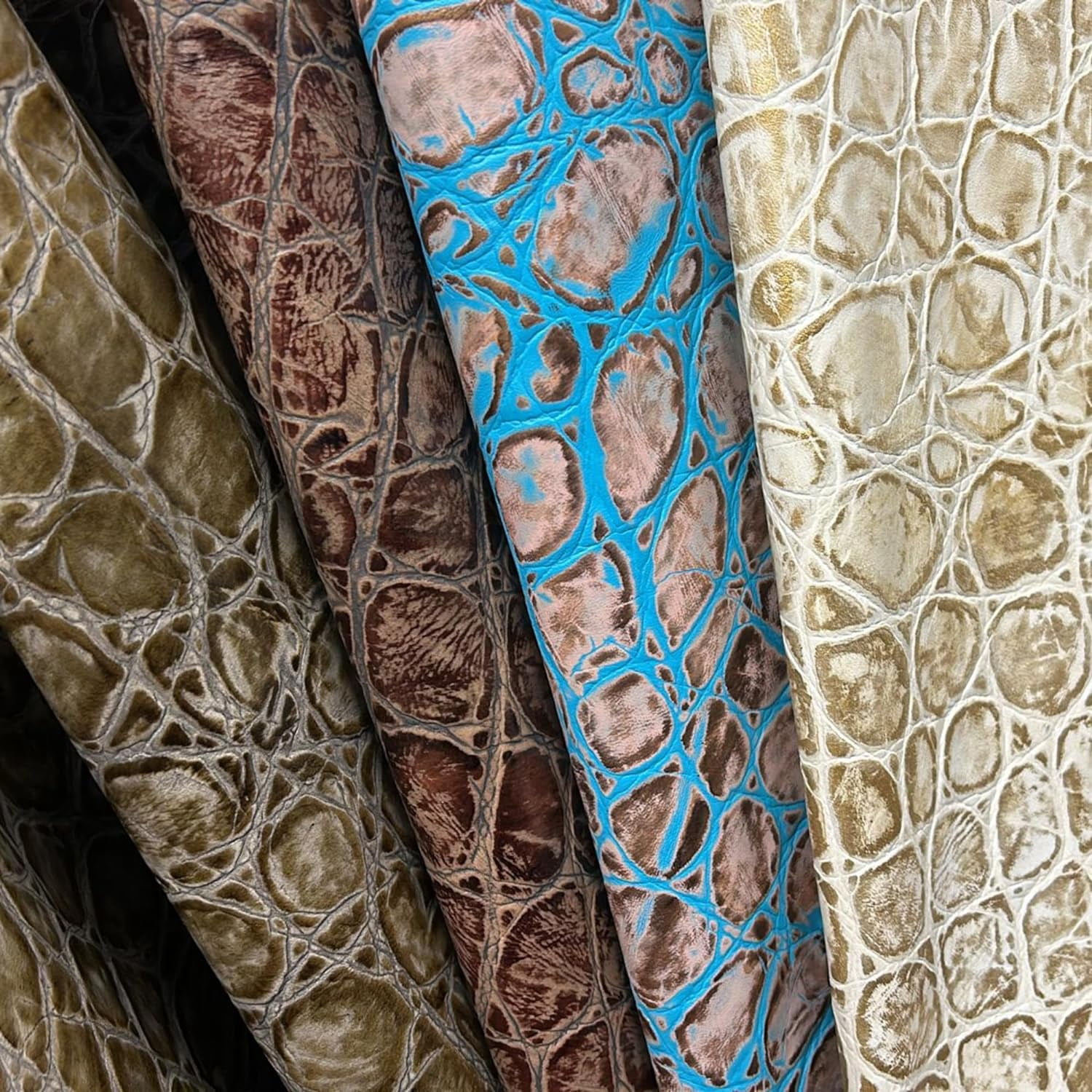 ArtisanCowhides Genuine Tortoise Embossed Cowhide Leather for Crafts  – Beige Gold 10 Sq ft