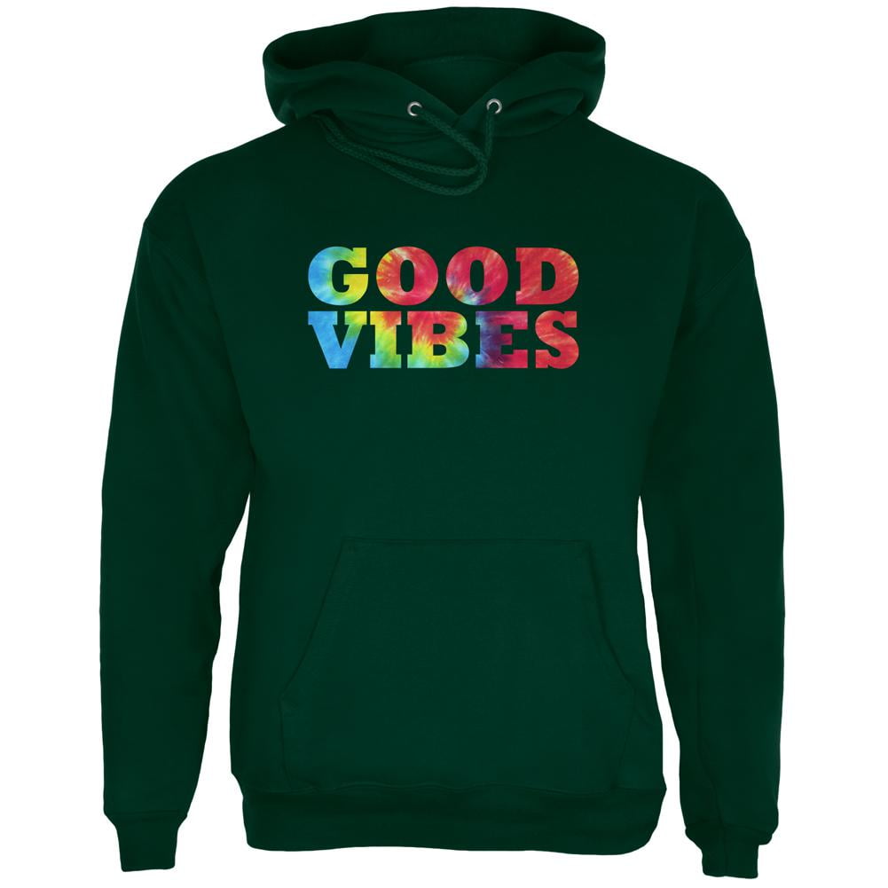 Tie Dye Good Vibes Mens Hoodie Forest Green 2XL