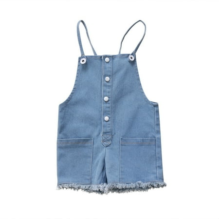 

Felcia Baby Girl Denim Overalls Summer One-piece Sleeveless Short Romper 0-24M