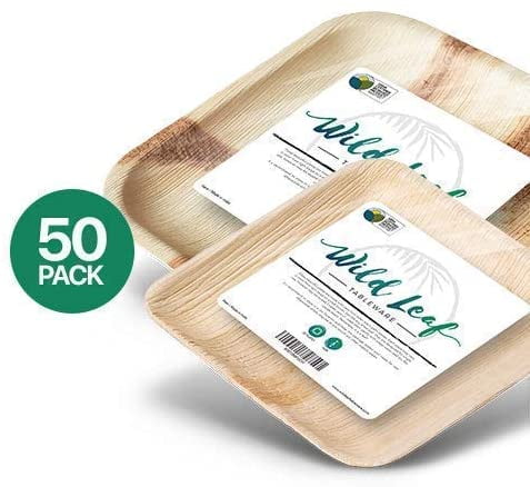 Square 10" Disposable natural palm leaf plates 50 count 