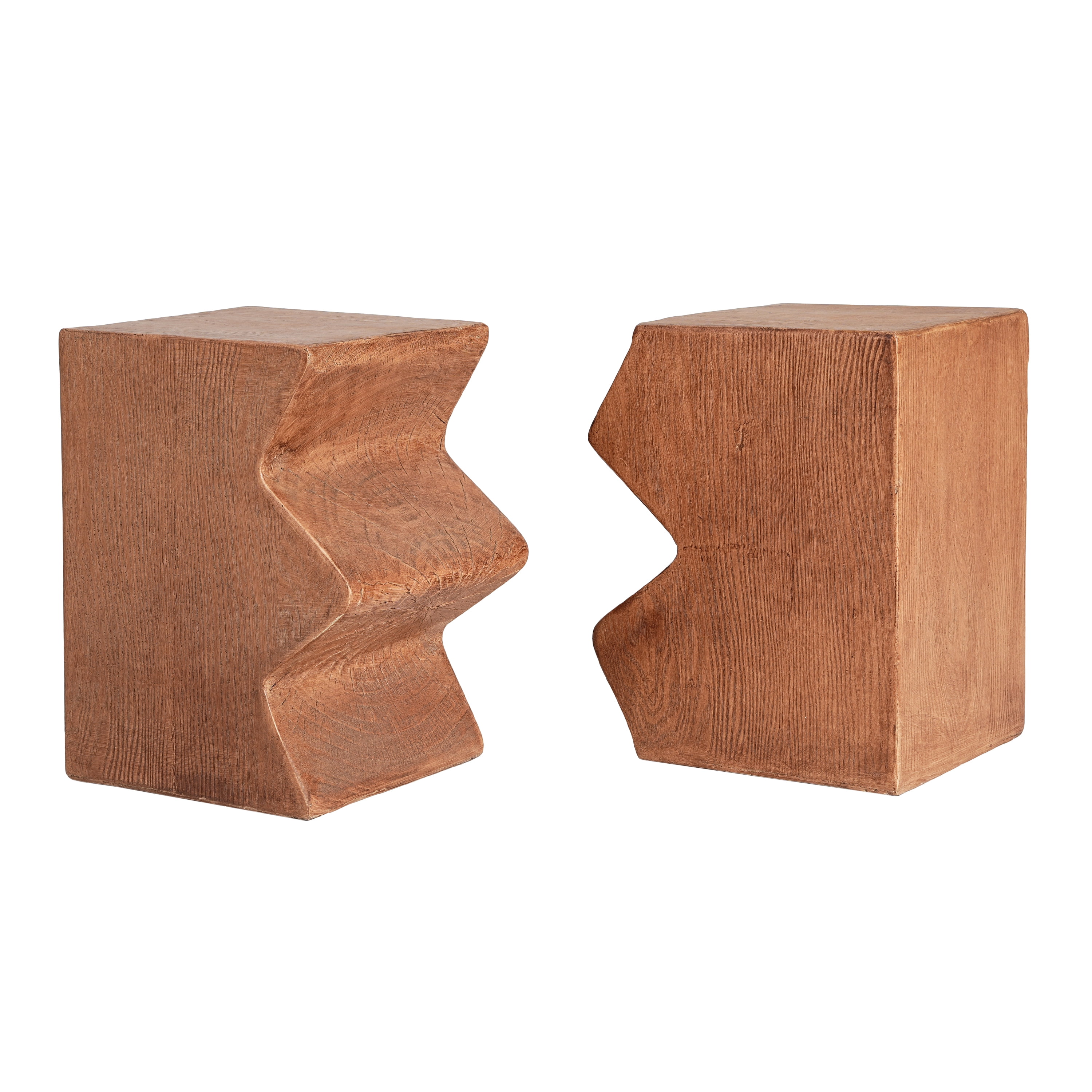 Side Table Set of 2, Outdoor Rectangular Side Tables for Patio Balcony Garden, Faux Wood Natural Color
