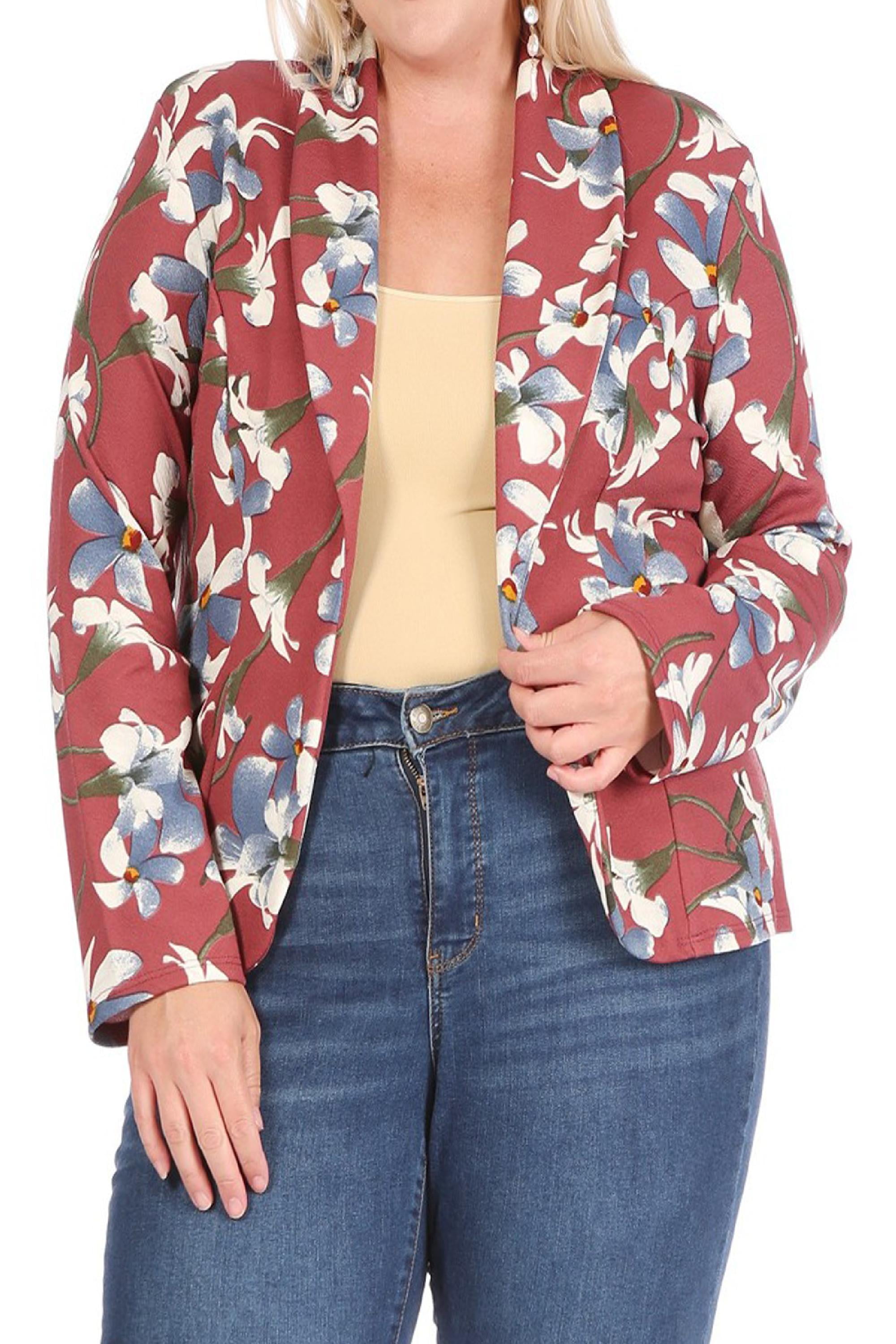 Plus size top floral blazer