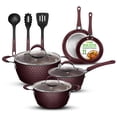 thumbnail image 1 of NutriChef Utensilios de cocina antiadherentes Excilon Home Kitchen Ware Juego de ollas y sartenes con cacerola, sartenes, ollas, tapas, utensilios sin PTFE/PFOA/PFOS, 11 piezas, Diamante morado, Talla, 1 of 5