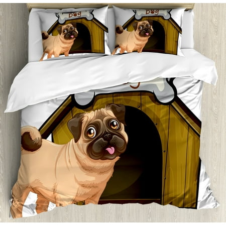 Pug King Size Duvet Cover Set Dog House With A In Front And Pug King Size Duvet Cover Set Dog House With A In Front And