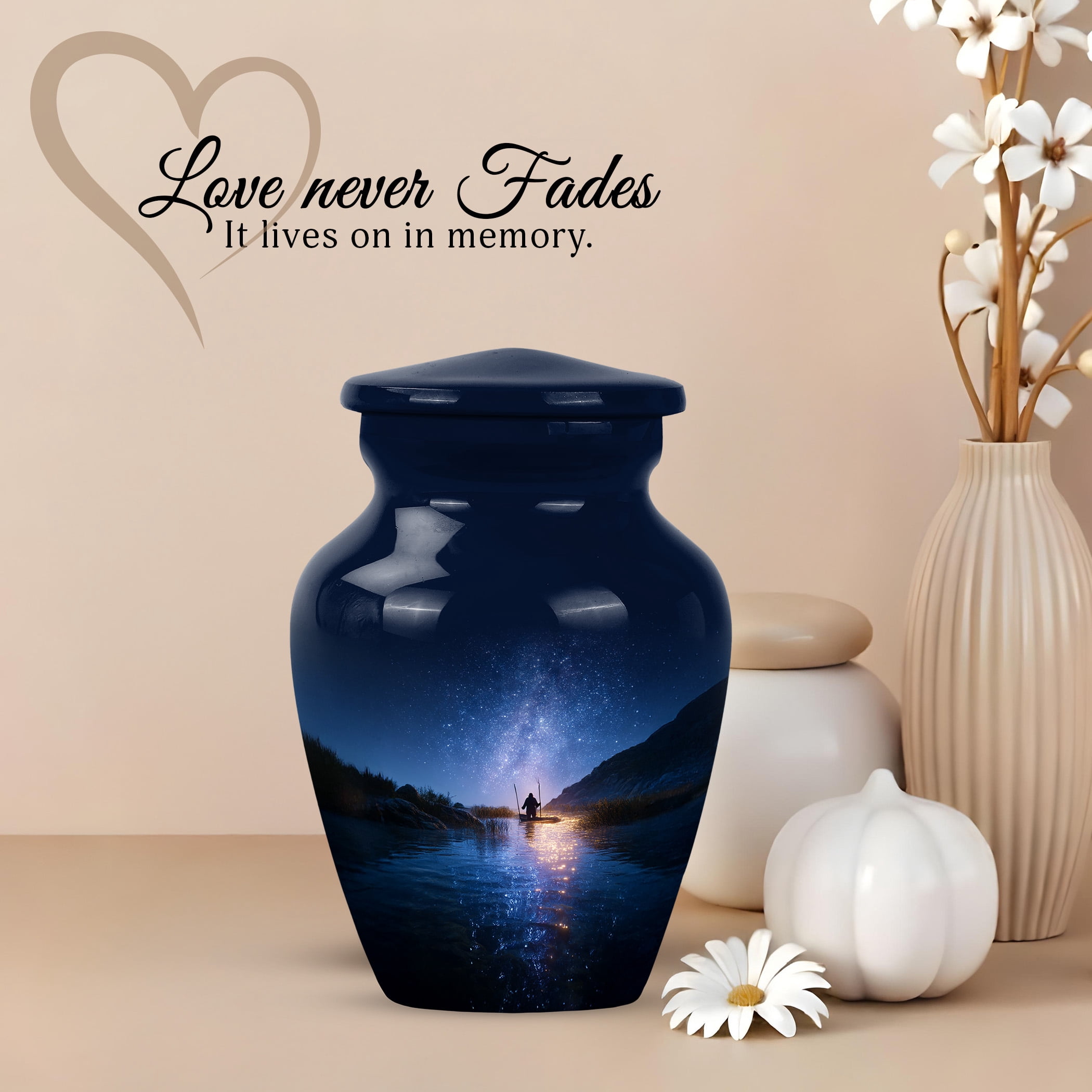 JAGSHASHI Fishing Mini Keepsake Sharing Urn – Small Cremation Urns For Human Ashes Adult Man or Pet Ashes – Funeral Token Urn with Velvet Box – Fisherman Memorial Tribute for Families (Blue 3 Inch)
