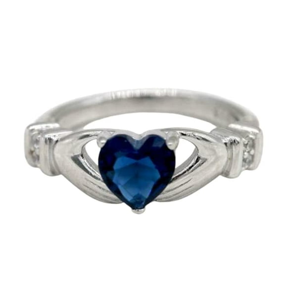 HeartsAndYou 1.2ct Natural Blue Sapphire Engagement Ring Claddagh Design 14k SOLID White Gold
